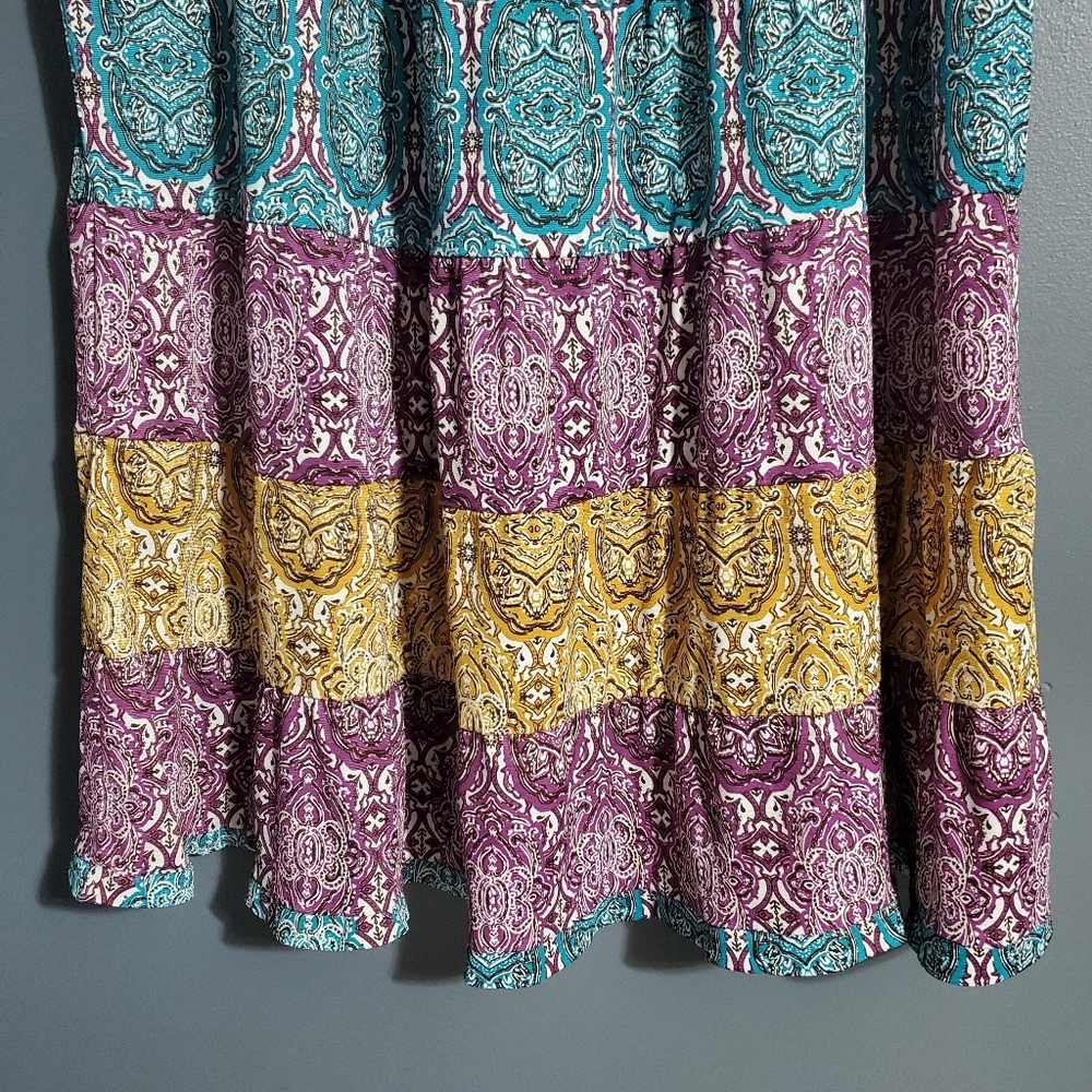Cato Tiered Maxi Skirt Elastic Waist Purple Teal Blue Yellow Size 18/20W - Picture 3 of 8